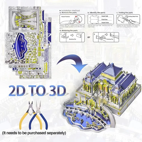 Vista 3 de Piececool Rompecabezas de metal 3D, el antiguo palacio de verano, arquitectura tradicional china, kit de modelos de construcción para adultos