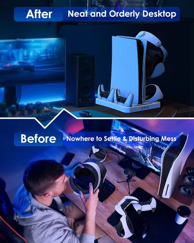 Vista 6 de for PS5 Accessories Cooling Stand, PSVR2 Charging Station - HAPAW PS VR2 Sense Controller Charging Station, Playstation VR2 Headset Headphones