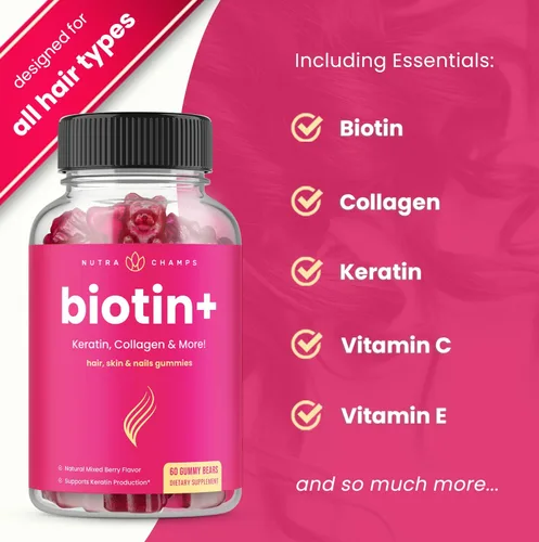 Vista 2 de NutraChamps Paquete completo de biotina para cabello, piel y uñas. Paquete de 2 biotina y biotina +