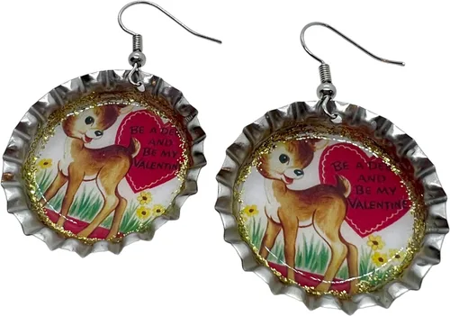 Vista 2 de Vintage Valentine Deer, Bottle Cap Earrings, Retro Jewelry