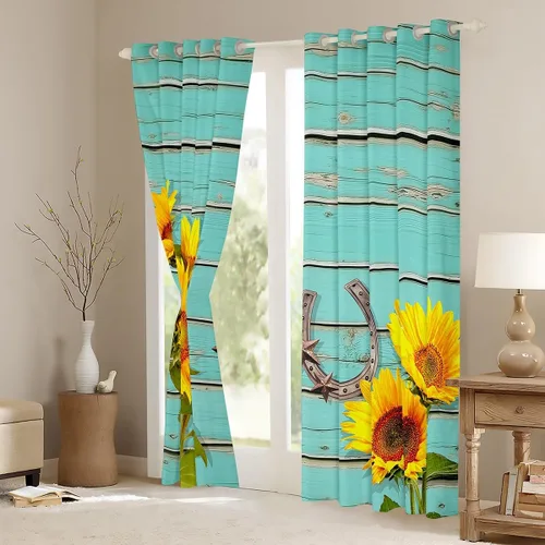 Vista 4 de Cortinas de ventana de herradura con estrellas de Texas, cortinas de granero de madera rústicas occidentales, 38 pulgadas de ancho x 45 pulgadas