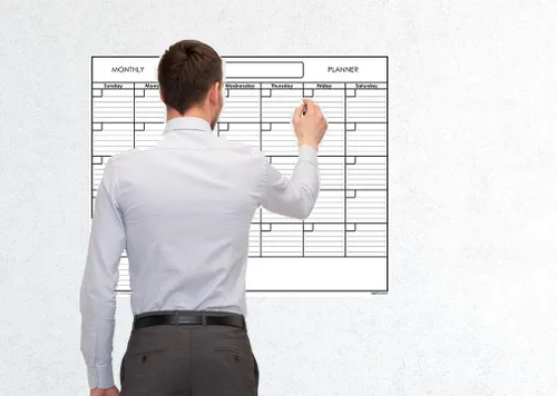 Vista 7 de Calendario de pared SwiftGlimpse blanco reusable para un mes, Se borra con paño húmedo, Planificador laminado de pared
