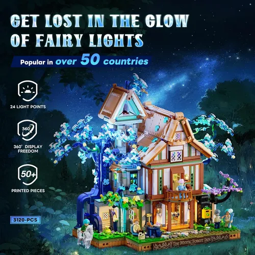 Vista 2 de Lumibricks Sylvan-Inn Treehouse Lighting - Juego de ladrillos de construcción, 3120 piezas, colección de cabaña de hotel elfo, juego de luces LED