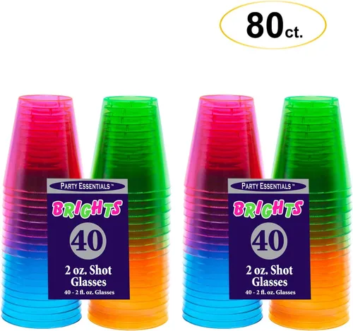 Vista 10 de Party Essentials Hard Plastic 2-Ounce Shot/Shooter Glasses, 40-Count, Assorted Neon