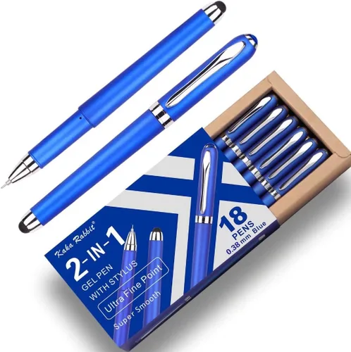 Vista 10 de Bolígrafo de tinta de gel, 18 unidades, punta extrafina de 0.015 in, lápiz capacitivo 2 en 1, tinta negra, escritura suave para oficina, negocios