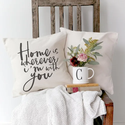Vista 3 de The Cotton & Canvas Co. Home is Wherever I'm with You - Funda de almohada, funda de cojín, funda de almohada decorativa