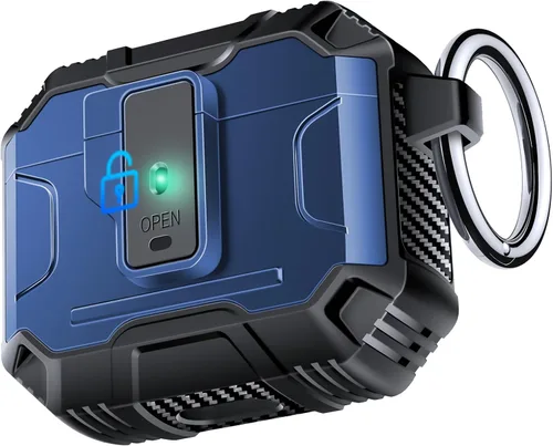 Vista 19 de Amoured AutoPOP - Funda para AirPods Pro de 1ª generación con cerradura y llavero, protección resistente de 360° y mecanismo de apertura de 1 clic