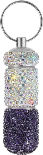 Vista 6 de Pastillero de viaje portátil con diamantes de imitación, impermeable, pequeño pastillero con llavero, bonita caja de almacenamiento de pastillas