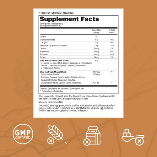 Vista 2 de Ultra Human Amino Code Aminoácidos esenciales + BCAA + electrolitos de agua de coco Bebida energética de aminoácidos saborizados