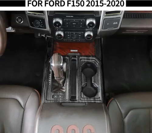 Vista 7 de Voodonala Cubierta de panel de consola de engranajes estilo madera negra para Ford F150 2015-2020 (madera negra, 1 unidad, ABS)