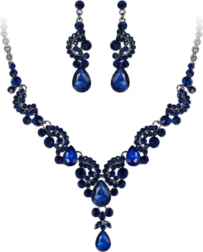 Vista 15 de Ever Faith - Conjunto de collar y aretes de lágrima con cristales de diamantes de imitación para novia, ondas florales