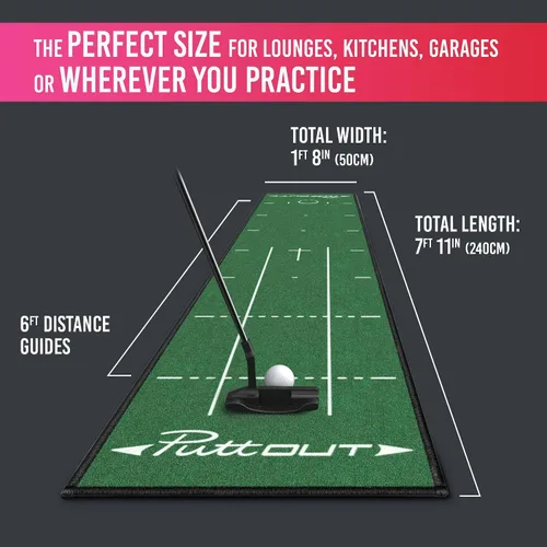 Vista 6 de PuttOUT Alfombrilla de putting mediana: perfecciona tu putting de golf (7.9 pies x 1.6 pies) (verde)