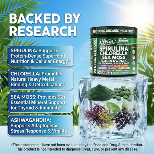 Vista 3 de Sea Tox Cápsulas de Espirulina y Clorella Orgánicas Limpieza Natural y Nutrición Musgo Marino Fucus Clorofila Raíz de Bardana Ashwagandha Cúrcuma 90