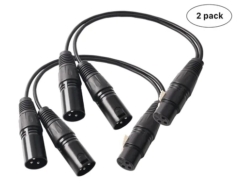 Vista 4 de XLR Splitter - Cable de conexión equilibrado en Y de 3 pines hembra a macho dual - 1 pie 2 unidades F_2M US