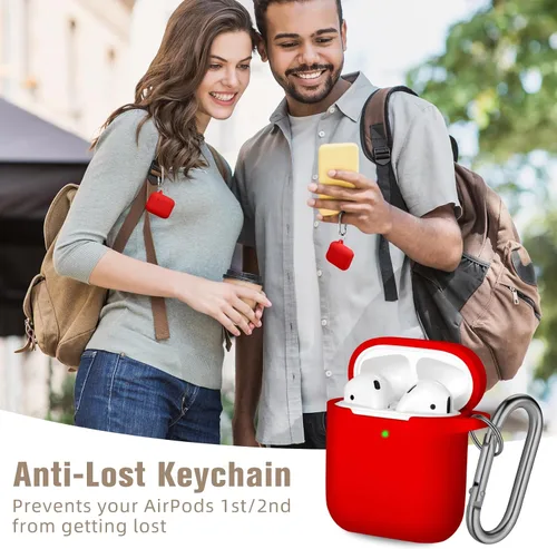 Vista 6 de Hamile Compatible con estuche de AirPods, funda protectora de silicona suave (LED frontal visible) diseñada para AirPods con accesorios de llavero