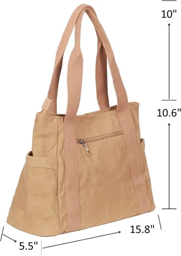 Vista 2 de Bolso de mano, bolso de hombro Mulititi, bolsillos de lona, bolso de vacaciones con cremallera, bolso de trabajo, regalos para mujer