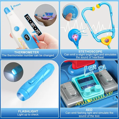 Vista 3 de Kit de médico para niños pequeños de 3 a 5 años, divertido juego de doctor para niñas de 2, 3, 4, 5 años, juguetes de vestir con carrito, disfraz