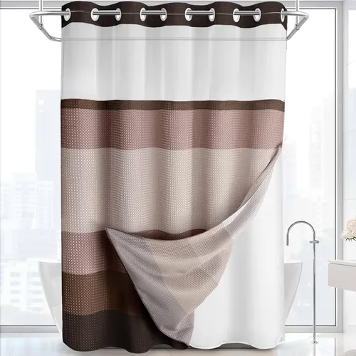 Vista 40 de Aqua - Juego de cortina de ducha y forro sin gancho, cortina de ducha waffle de hotel con forro 75" L x 72" A