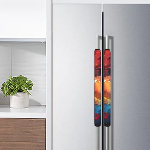 Vista 3 de Juego de 2 fundas para manijas de refrigerador, diseño de llama de fútbol americano, guantes de electrodomésticos de cocina, antideslizantes, a