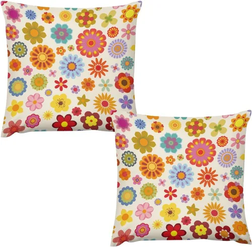 Vista 30 de Juego de 2 fundas de almohada florales retro de los años 70, Groovy Funky Hippie Flor Naranja Estética Boho Fundas de Almohada de 16 x 16 pulgadas