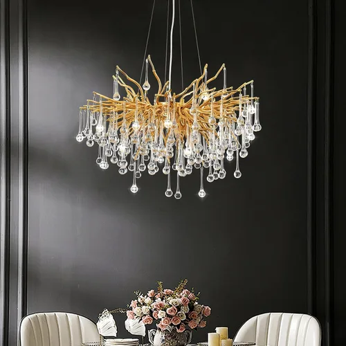 Vista 13 de Candelabro de cristal para comedor, lámpara moderna de 24 pulgadas para sala de estar, candelabros de rama de árbol dorado con 8 luces, lámpara