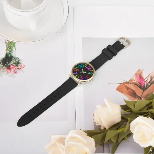 Vista 4 de Bisley Reloj para mujer de cara grande, colorido número arábigo, fácil de leer, correa de silicona suave