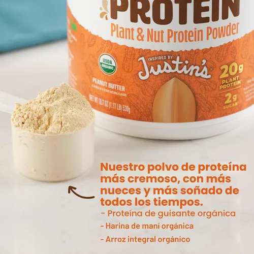 Vista 4 de Orgain X Justin's - Proteína en polvo de 0.71 oz, mantequilla de maní, 1.17 libras