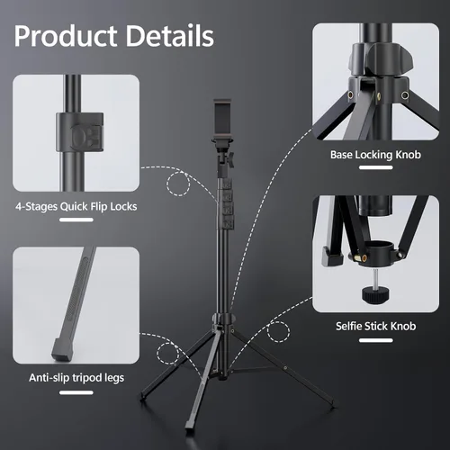Vista 7 de EMART Trípode de teléfono de 63 pulgadas para iPhone y selfie, soporte de trípode ajustable para teléfono celular con control remoto y soporte