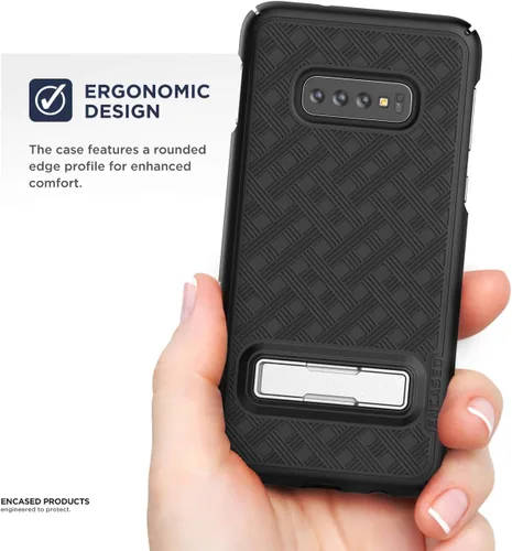 Vista 5 de Encased Funda para cinturón con función atril compatible con Galaxy S10 Plus (serie Slimline 2019), funda ultrafina con clip giratorio para funda