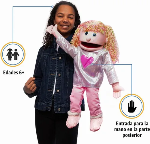 Vista 2 de Títere estilo ventrílocuo de 25 in Kimmie, color rosa chica, cuerpo entero
