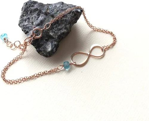Vista 84 de Pulsera con dije de infinito con piedra natal, joyería hecha a mano, regalo para ella