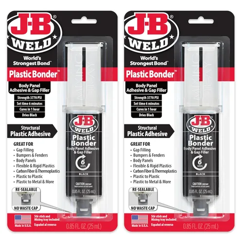 Vista 8 de J-B Weld 50139 Jeringa adhesiva y relleno de huecos Plastic Bonder para paneles de carrocería - Negro - 25 ml