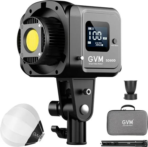 Vista 12 de GVM - Luz de video LED SD80S de 80 W con linterna Softbox y kit de soporte para trípode, luz de estudio de montaje Bowens de 5600 K, iluminación