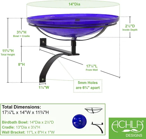 Vista 2 de Achla Designs 201-5030 - Soporte de pared de vidrio agrietado de 14 pulgadas, para pájaros, azul cobalto