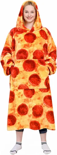 Vista 8 de Waitu - Sudadera tipo manta, para regalar a hombre o mujer, muy cálida y acogedora, gigantesca, con capucha, de gruesa franela, con mangas y un Negro