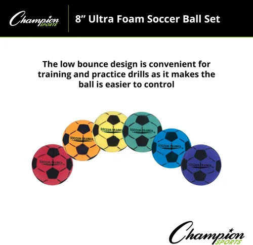 Vista 7 de Champion Sports Soccer and Volleyball Foam Ball Sets of 6 – Soft 8 Inch Diameter Ultra-Light Foam - Lightweight & Durable for Indoor Play, Safe &
