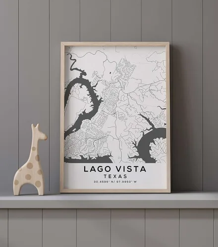 Vista 9 de Mapa de Lago Vista, Texas, Light 2 (24x36)