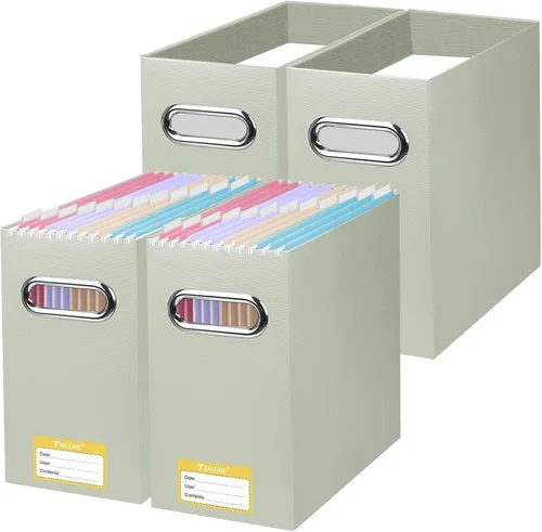 Vista 29 de BALEINE Caja organizadora de archivos, organizador de carpetas de archivos de cartón con asa para tamaño carta, caja de archivos plegable portátil