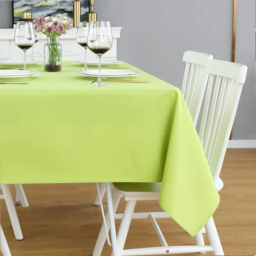 Vista 3 de FOLINS&HOME Mantel rectangular color verde manzana, sin arrugas, impermeable, de poliéster, a prueba de derrames, resistente, lavable, cubierta