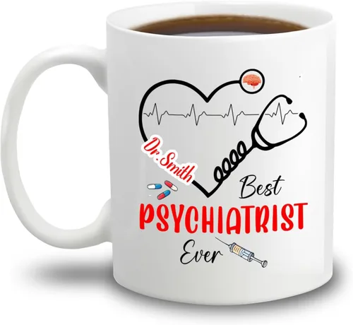 Vista 8 de Taza de café personalizada para psiquiatra jubilada, regalo para el abuelo y la abuela, "A Truly Great Psychiatist Is Hard To Find Difficult To Part