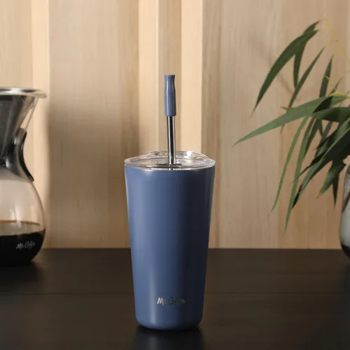 Vista 3 de Mr. Coffee Java Quest - Vaso térmico de acero inoxidable de doble pared de 16 onzas con tapa y popote reutilizable, con aislamiento térmico
