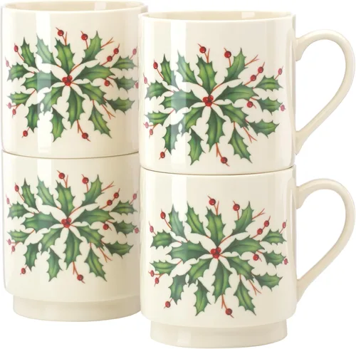 Vista 2 de Lenox 853763 Juego de 4 tazas apilables de vacaciones, Vajilla de Navidad, para recibir invitados