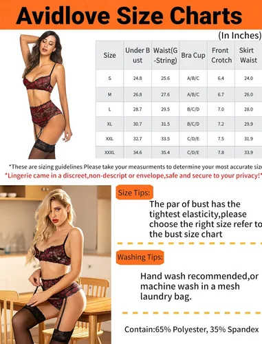 Vista 6 de Avidlove - Conjunto de lencería para mujer de cintura alta, lencería con cinturón, lencería