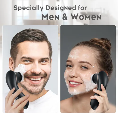 Vista 2 de Cepillo de limpieza facial, exfoliante facial, recargable, IPX7, impermeable, dispositivo limpiador eléctrico giratorio para exfoliar, masajear