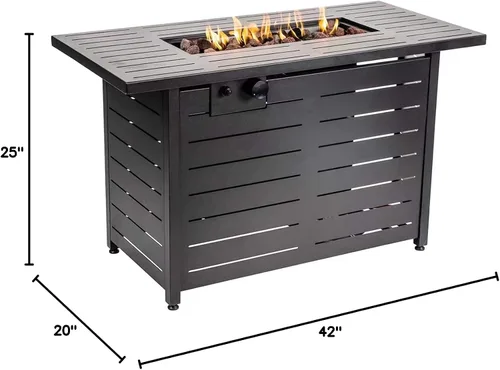 Vista 9 de Mazatzal Mesa para fogata de propano de 42 pulgadas, 60,000 BTU para exteriores con tapa, cubierta climática, roca de lava, hoguera rectangular