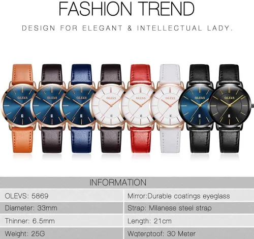 Vista 7 de OLEVS Relojes de cuero impermeable relojes de cuarzo con fecha de día, regalos