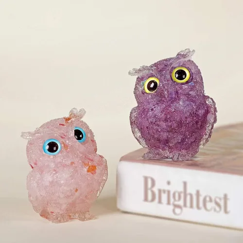 Vista 7 de Adorable figura de búho de 2.4 pulgadas, bonita estatua de búho de cristal natural, detalles de estante para decoración de oficina en casa y amantes