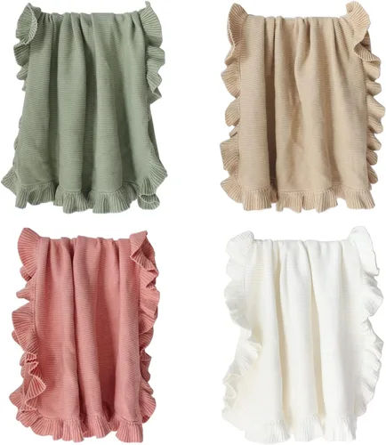 Vista 2 de Manta de punto con borde de volantes para bebé, manta para cuna, no fluorescente, manta de fotos para recién nacidos, manta de bebé, colcha unisex a