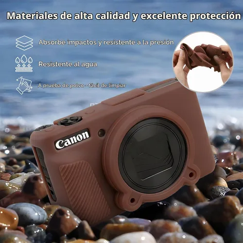 Vista 6 de Funda para cámara Canon PowerShot SX740 HS, SX730 HS, color marrón 1 funda rígida + 1 funda de silicona suave, SX740, SX730, bolsa protectora