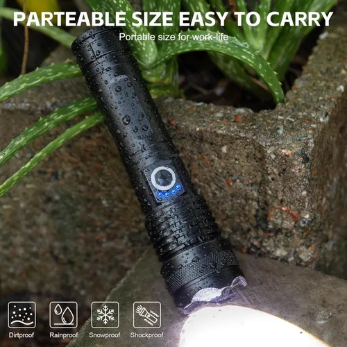 Vista 8 de Paquete de 3 linternas LED recargables de 990,000 lúmenes, ajustables, 5 modos, IPX7 impermeable, potentes luces flash de mano para camping